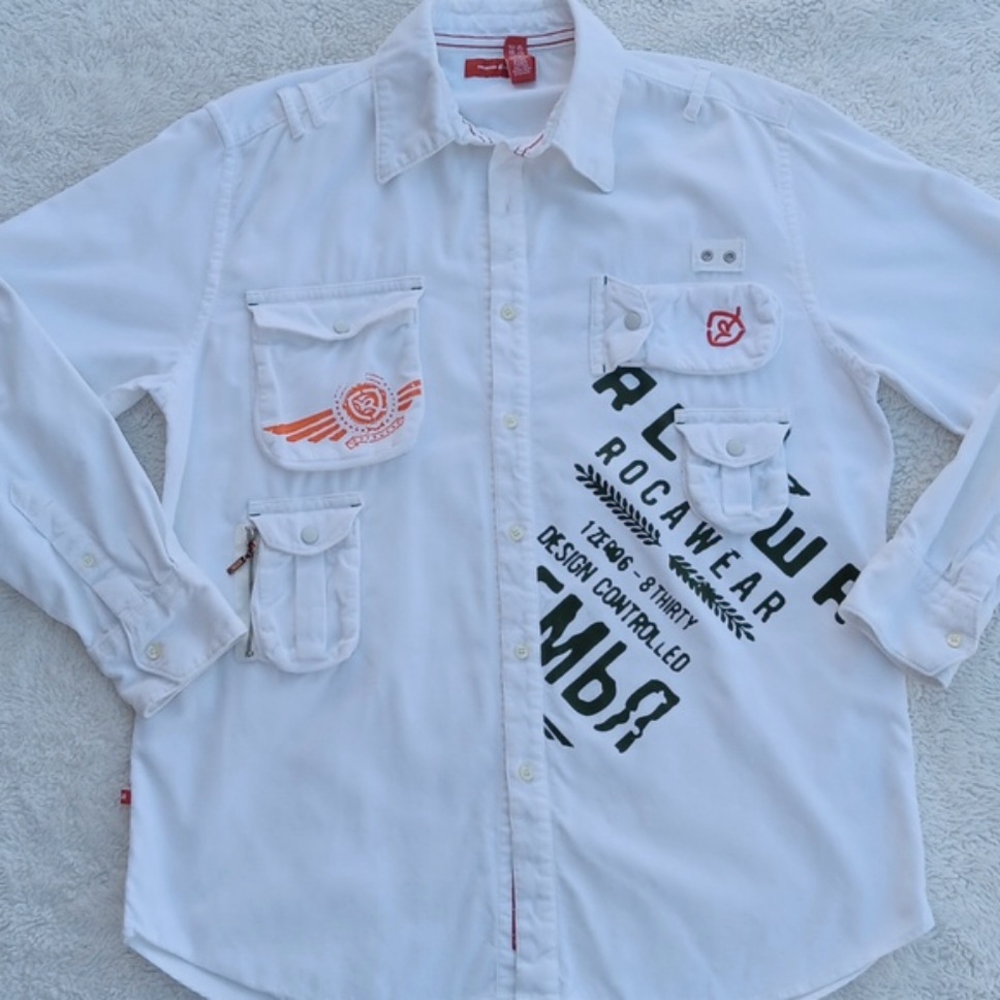 Rocawear Men's white corduroy utility shirt